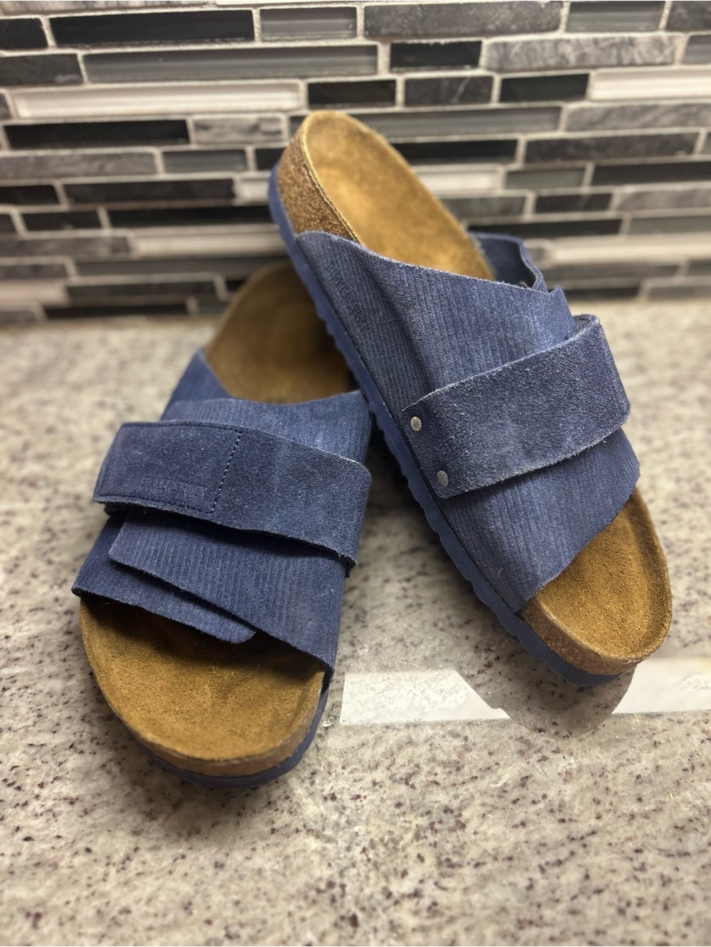 Birkenstock Kyoto Men's Blue Suede Slide Sandals size 13(46)